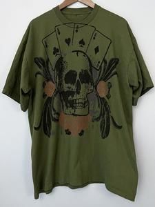 Skull Aces Double Sides T-Shirt Green Gambling Graphic no tag Fits Mens XL-XXL